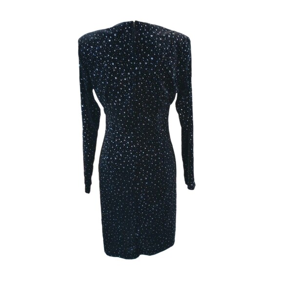 Vtg Velvet Mini Dress Medium 80s 90s Bling Glam Sparkle Long Sleeve Party - Picture 10 of 13